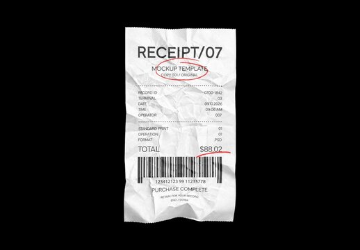 Soft Crumpled Receipt Mockup For Branding And Merchandise Design