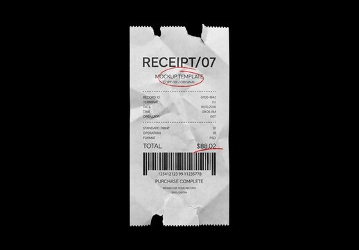 Ragged Torn Receipt Mockup For Branding And Merchandise Design
