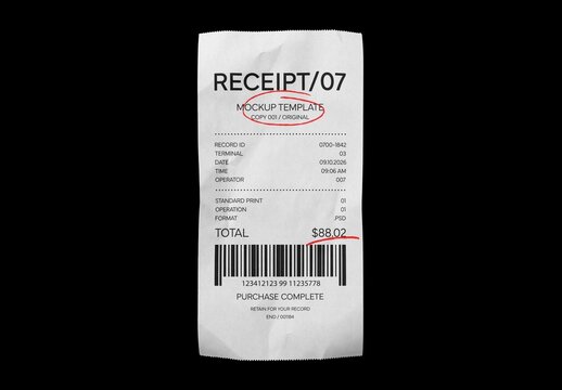 Deep Crumpled Receipt Mockup For Branding And Merchandise Design