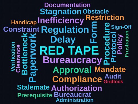 RED TAPE Word Cloud on a Dark Background