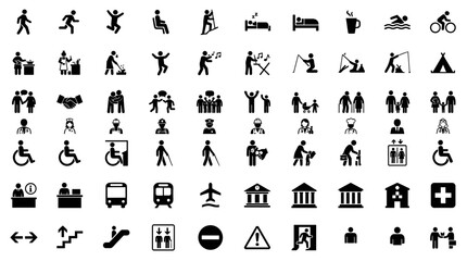 Obraz premium Set of various black human and public service icons
