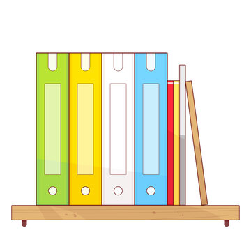 Cute Cartoon Binder Folders on Wooden Shelf Illustration