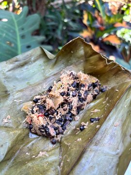 Traditional Javanese botok sarang lebah steamed dish with honeycomb