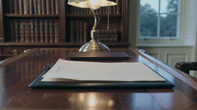 Placing folder and papers, hands pointing, tapping signature line in study, tweed cuffs, copy space