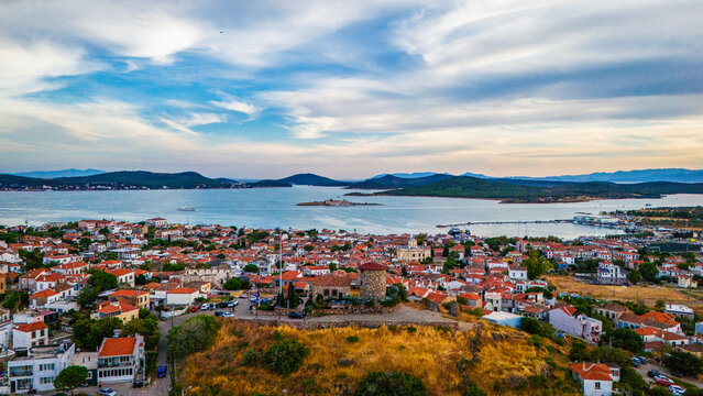 Aerial View of Cunda Island and Ayvalik Coast in Turkey