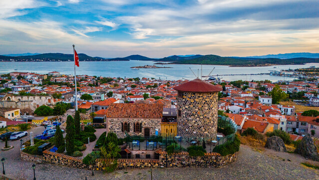 Aerial View of Cunda Island and Ayvalik Coast in Turkey
