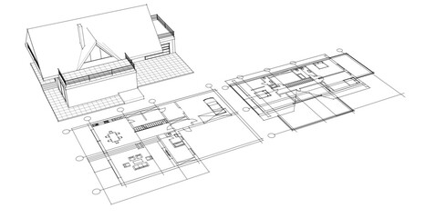 Fototapeta premium house traditional architecture plan 3d illustration 