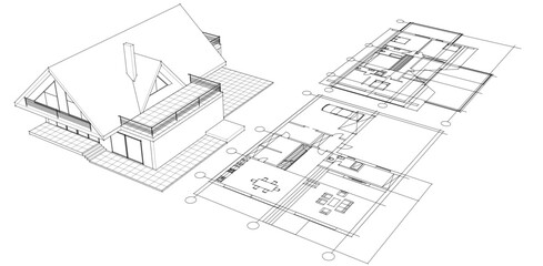 Fototapeta premium house traditional architecture plan 3d illustration 