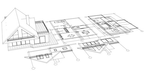 Fototapeta premium house traditional architecture plan 3d illustration 