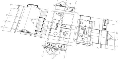 Fototapeta premium house traditional architecture plan 3d illustration 