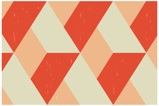 Seamless geometric pattern with retro textured red orange and beige diamonds and parallelograms for textile design