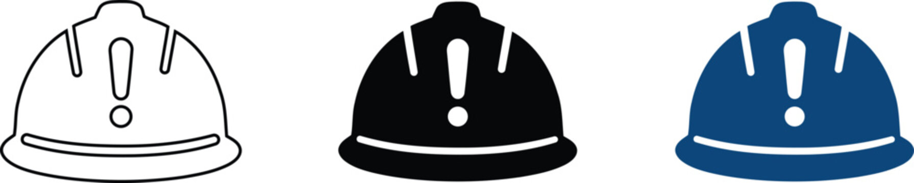 Set of construction safety helmet icons with warning sign Vector