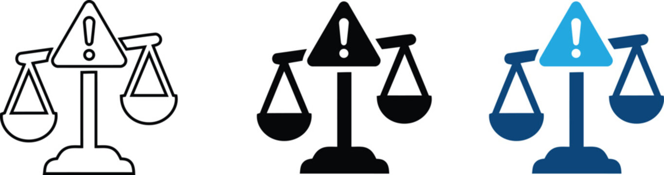 Scales of justice icon set with warning sign Vector