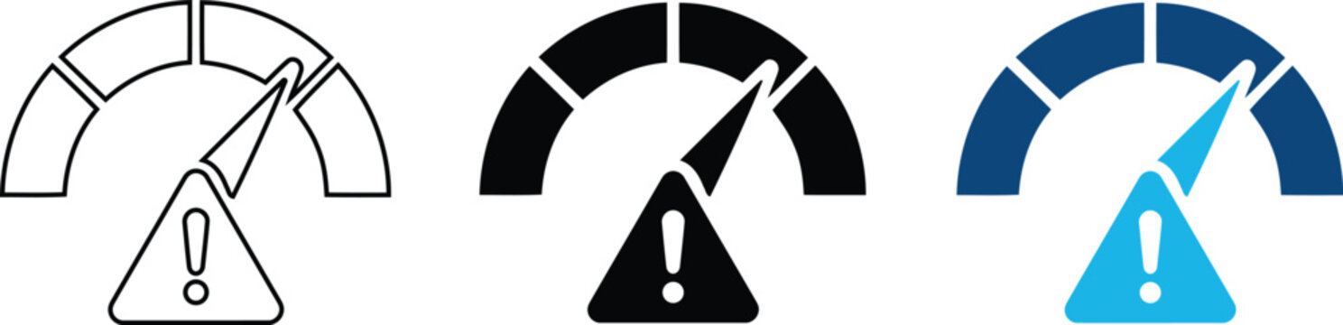 Speedometer gauge icons with warning exclamation mark Vector
