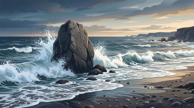 Steady rock withstanding waves shore reliability concept premium illustration