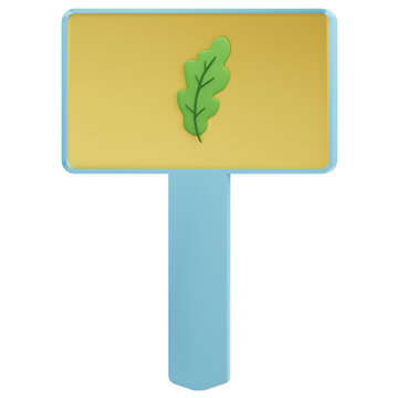 Vibrant 3D icon of a yellow sign featuring a stylized green leaf on a blue stand. Perfect for conveying nature, sustainability, garden, or greenhouse concepts with a clean, modern aesthetic.