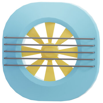 Greenhouse Ventilation Fan Icon 3D - Modern Blue & Yellow Air Circulation System for Agriculture & Fresh Air