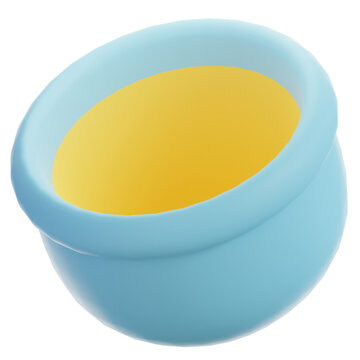 A high-quality, 3D-rendered light blue ceramic pot filled with vibrant yellow contents. Perfect for gardening, greenhouse, or planting app interfaces.