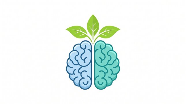 Brain with green plant growing illustration
