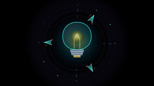 Futuristic Light Bulb Idea HUD Interface Graphic with Target Arrows Loop