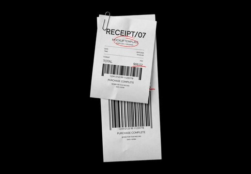 Receipts With Clip Mockup For Branding And Merchandise Design