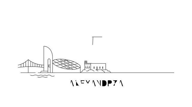 Minimalist line art depicts Alexandria skyline