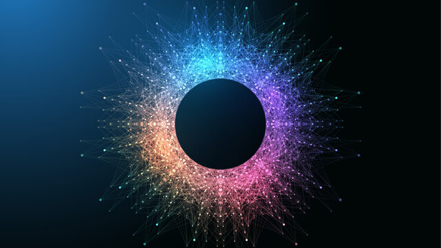 Quantum computer technology concept. Artificial intelligence. Torus. Big data algorithms visualization for business, science, technology, fintech, blockchain, digital innovation, vector illustration.
