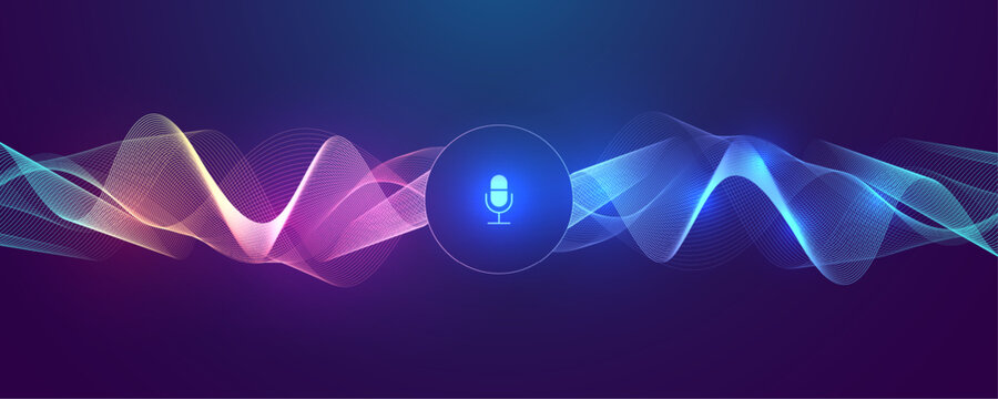 Voice assistant concept. Vector sound wave. Voice and sound recognition equalizer wave flow background. Personal assistant and voice recognition concept gradient vector illustration.