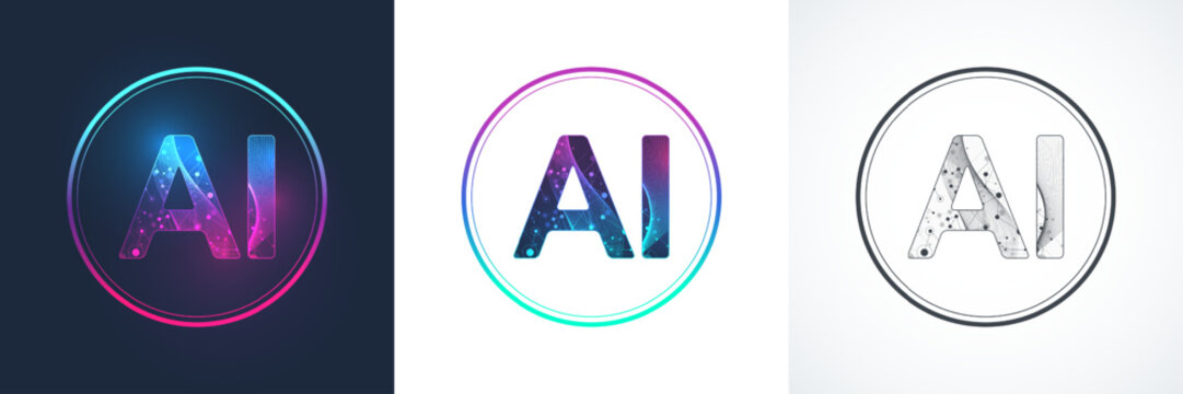 AI Banner Set Concept In The Digital Style. Minimal Ideas Design Element For Internet Technology. Futuristic Technology Concept Artificial Intelligence