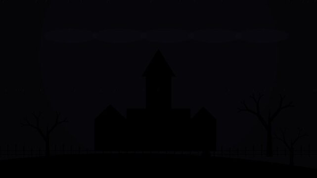 Spooky Haunted Castle Silhouette Night Motion Background Loop Animation For Halloween Celebration Theme Concept