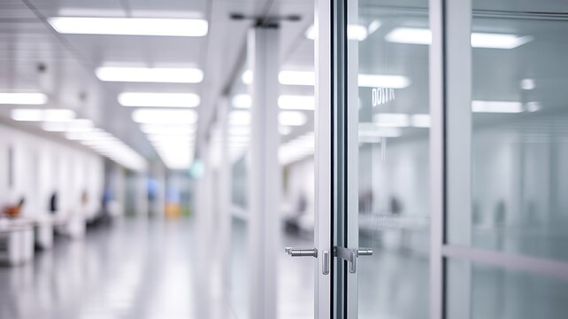 Bright Modern Office Corridor With Glass Doors and Minimal Contemporary Interior