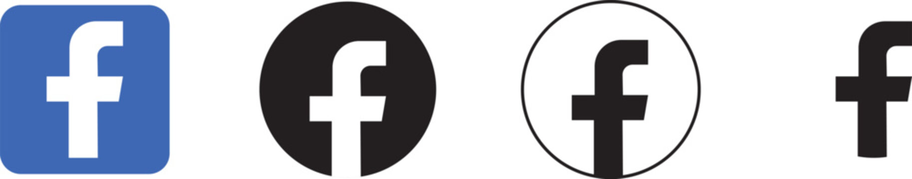 Set of four facebook social media featuring the letter f in various styles including square, circular, outline, and solid black versions
