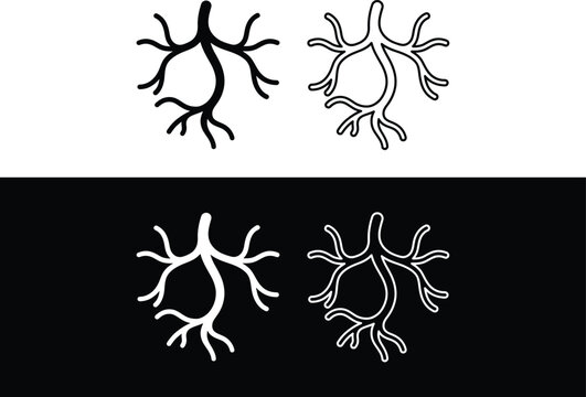 Vascular blood vessel capillary network icon set, human circulatory system vein artery tree symbol, cardiology angiogram healthcare clinic badge, phlebology anatomy biology and UI medical vector icons