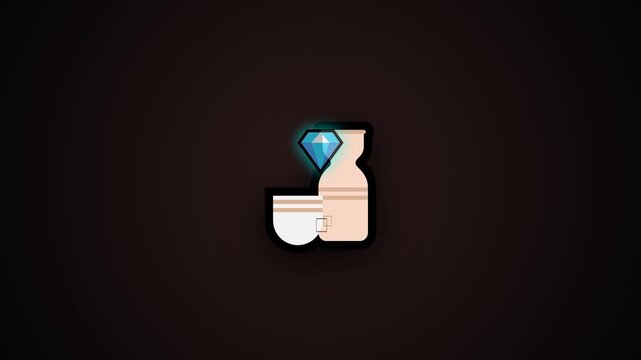 Sake bottle and cup destilation icon with blue diamond
