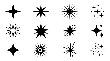 Obraz premium Black Sparkle and Star Icon Set for Graphic Design