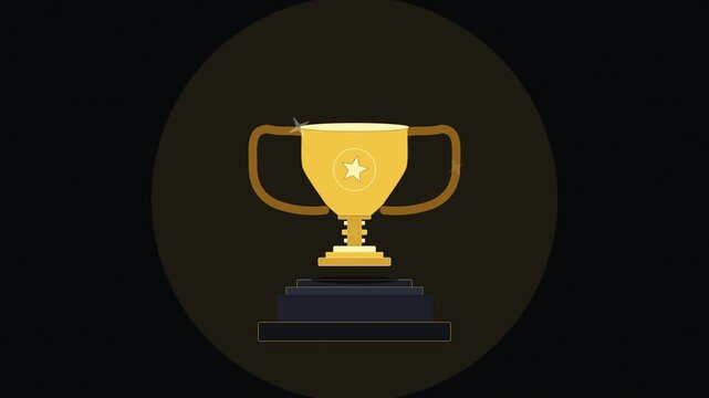 Pixel art golden trophy on dark background, representing success and victory, motion graphic animation