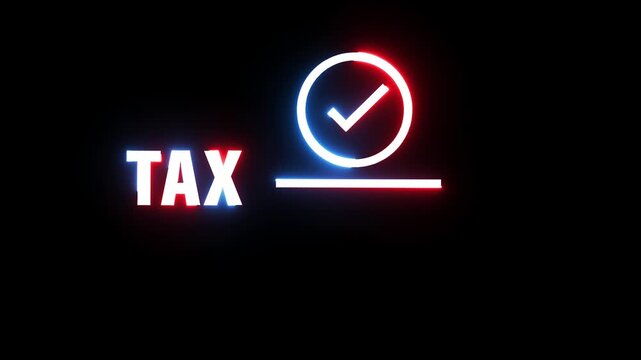 Tax paid neon concept animation with checkmark icon on dark background for financial video