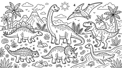 Cute Dinosaur Line Art for Kids Coloring Book © piring