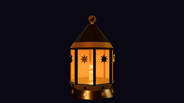 3D Animated Islamic Fanous Lantern with Glowing Candle on Dark Background