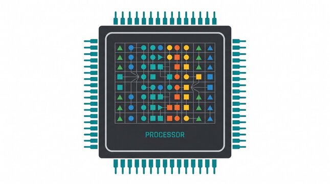 Close-up of microchip with colorful internal layout