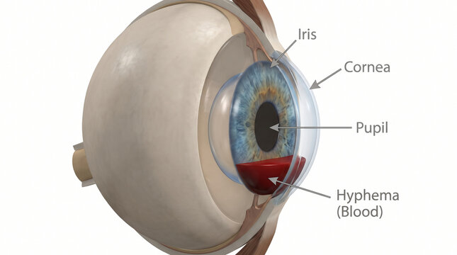 3D Medical Illustration of Eye Hyphema Showing Blood in the Anterior Chamber
