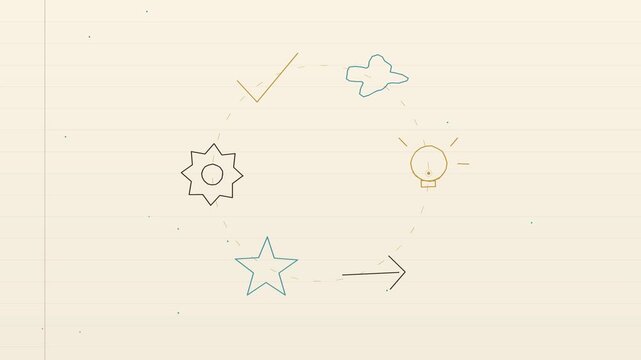 Animated hand-drawn style icons of weather symbols and arrows in a looped sequence