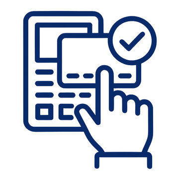 Confirmation selection icon with hand and checklist on white background