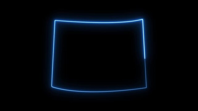 Glowing blue neon square frame animation, minimalist abstract border overlay for digital