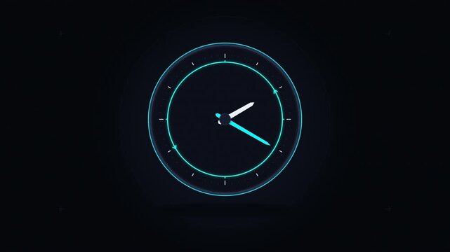 digital clock animation showing time passing, futuristic hud interface with glowing blue neon accents on dark background