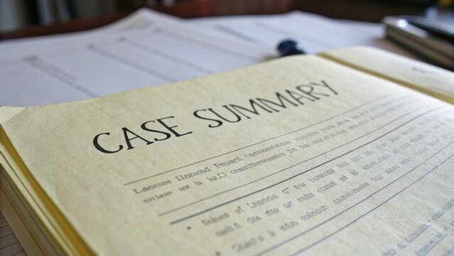 Detailed Case Summary Document on Wooden Table with Papers