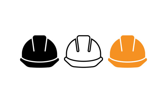 Construction hard hat icon set, industrial safety helmet vector illustrations, builder protective headwear symbols for engineering and site safety