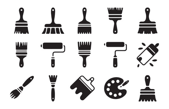 Assortment of painting implements like brushes rollers and a paint palette for artistic endeavors.