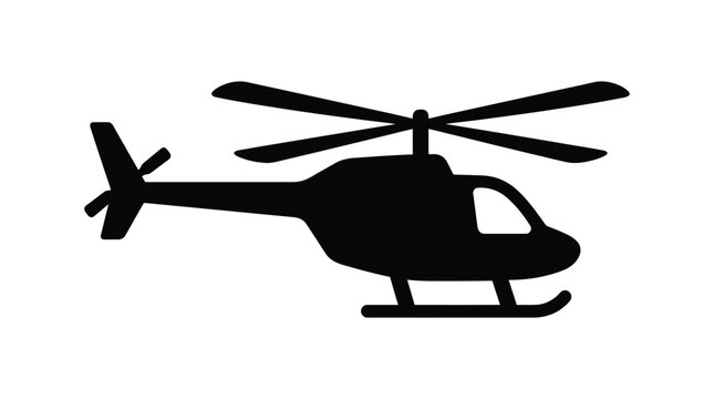 Black helicopter silhouette against a white background
