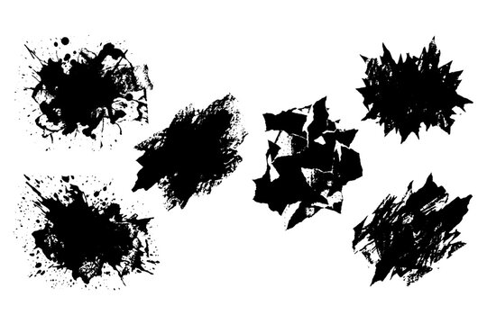 Set of varied abstract grunge paint strokes and shattered shapes